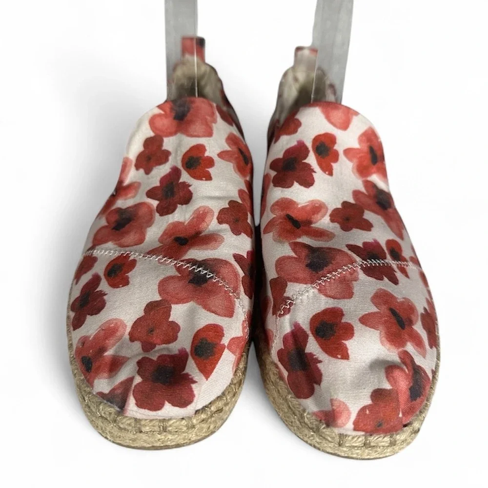 TOMS Deconstructed Alpagarta Slip‎ On Espadrille Sz 10 Floral Flats Shoes Poppy